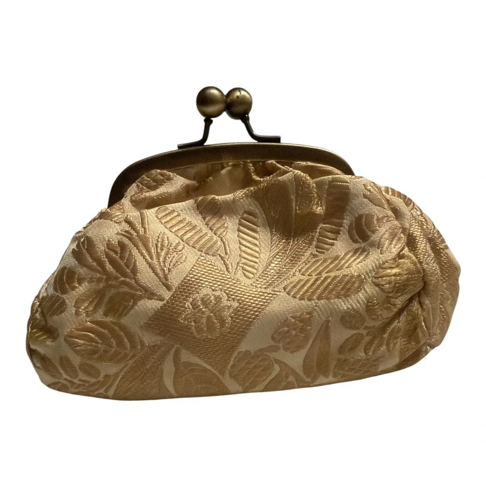Vintage 90s y2k Talbots compact clutch coin purse cosmetic bag gold kiss lock